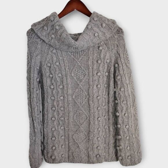 Love Token Womens Sweater Sz Medium Pullover Grey Wool Oversized Collar Lagenloo - Picture 2 of 10